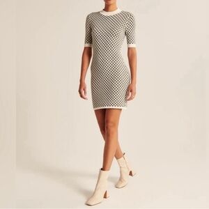 Abercrombie Green Checkered Mock Neck Sweater Mini Dress